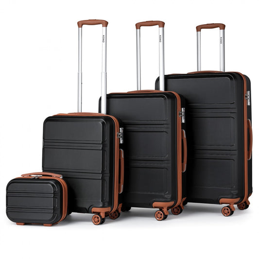 Kono ABS Sculpted Horizontal Design 4 Pcs Suitcase Set With Vanity Case (K1871-1L) - Black & Brown