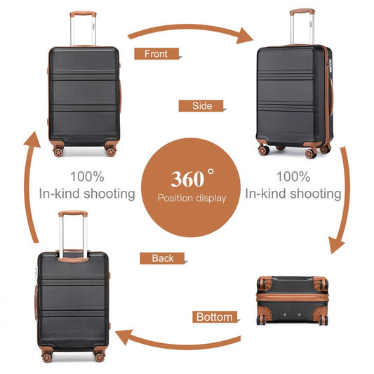 Kono ABS Sculpted Horizontal Design 4 Pcs Suitcase Set With Vanity Case (K1871-1L) - Black & Brown