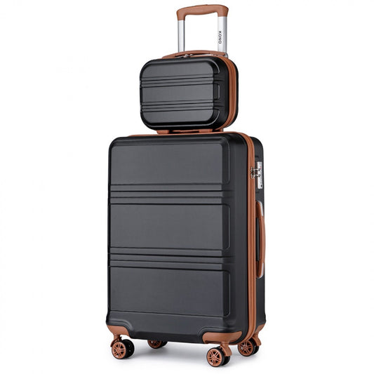 Kono ABS 4 Wheel Suitcase Set with Vanity Case (K1871-1L) - Black & Brown