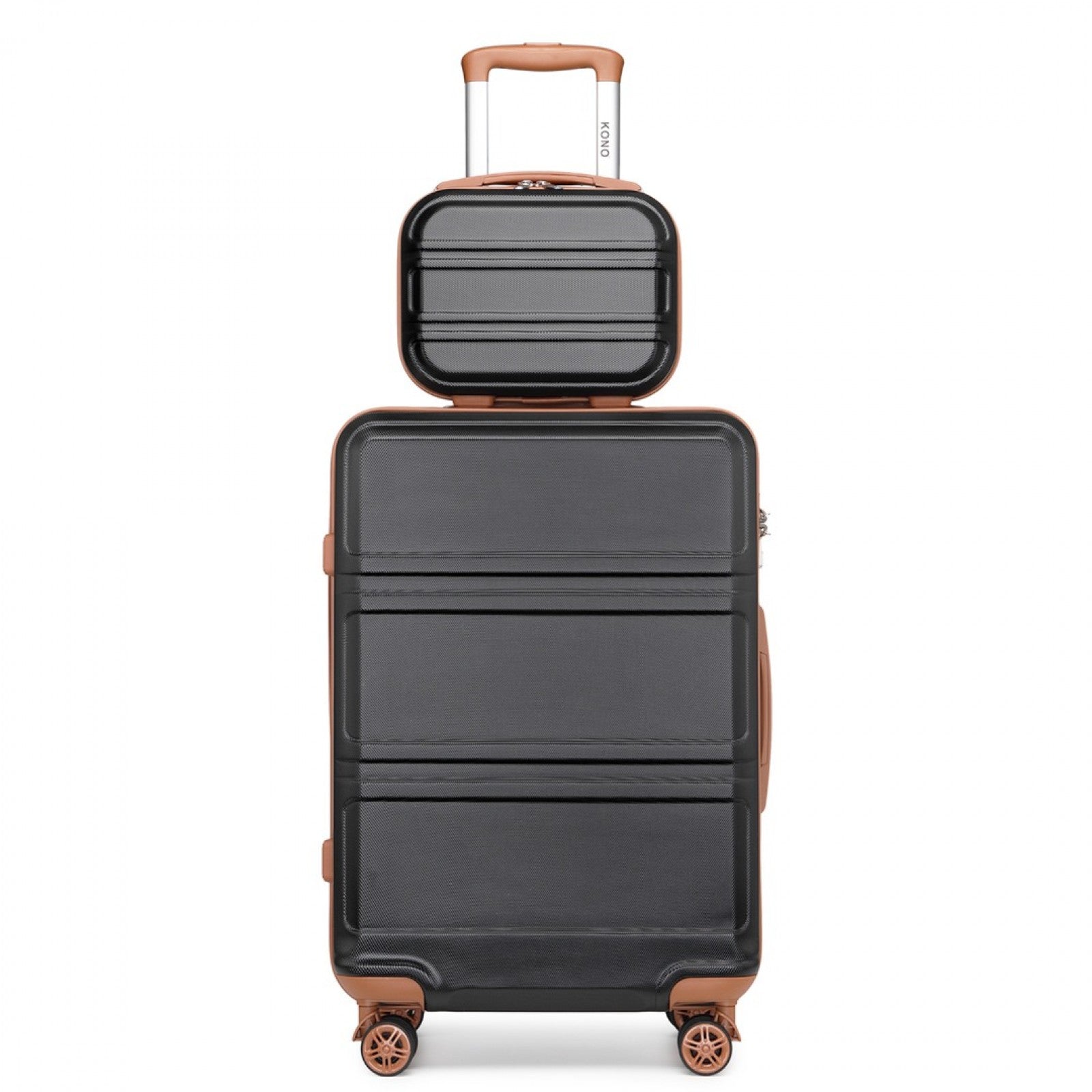 Kono ABS 4 Wheel Suitcase Set with Vanity Case (K1871-1L) - Black & Brown