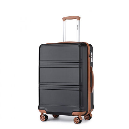 Kono ABS Sculpted Horizontal Design Cabin Luggage (K1871-1L) - Black & Brown