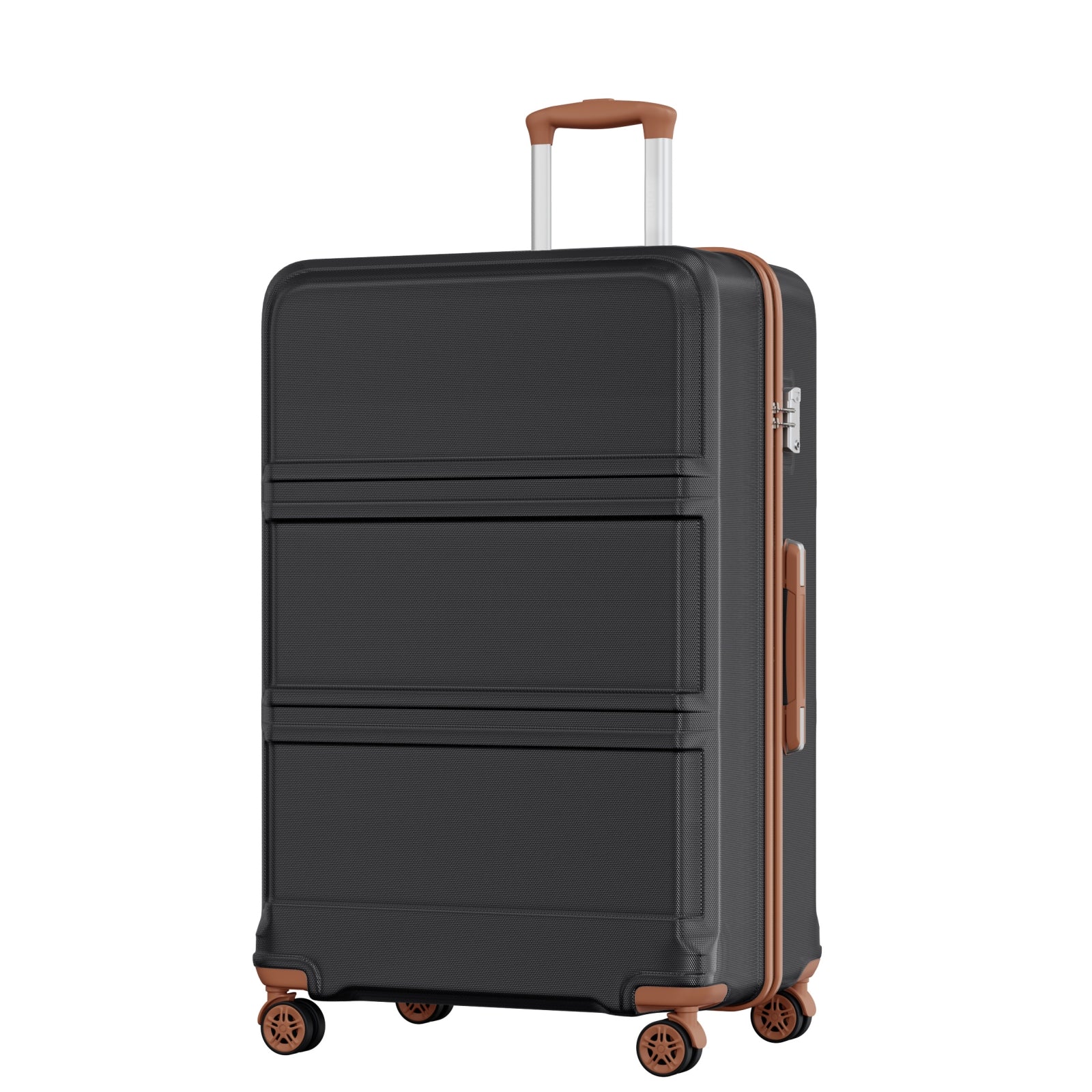 Extra Large Hard Shell Suitcase with Sculpted Horizontal Design & Telescopic Handle – Black & Brown