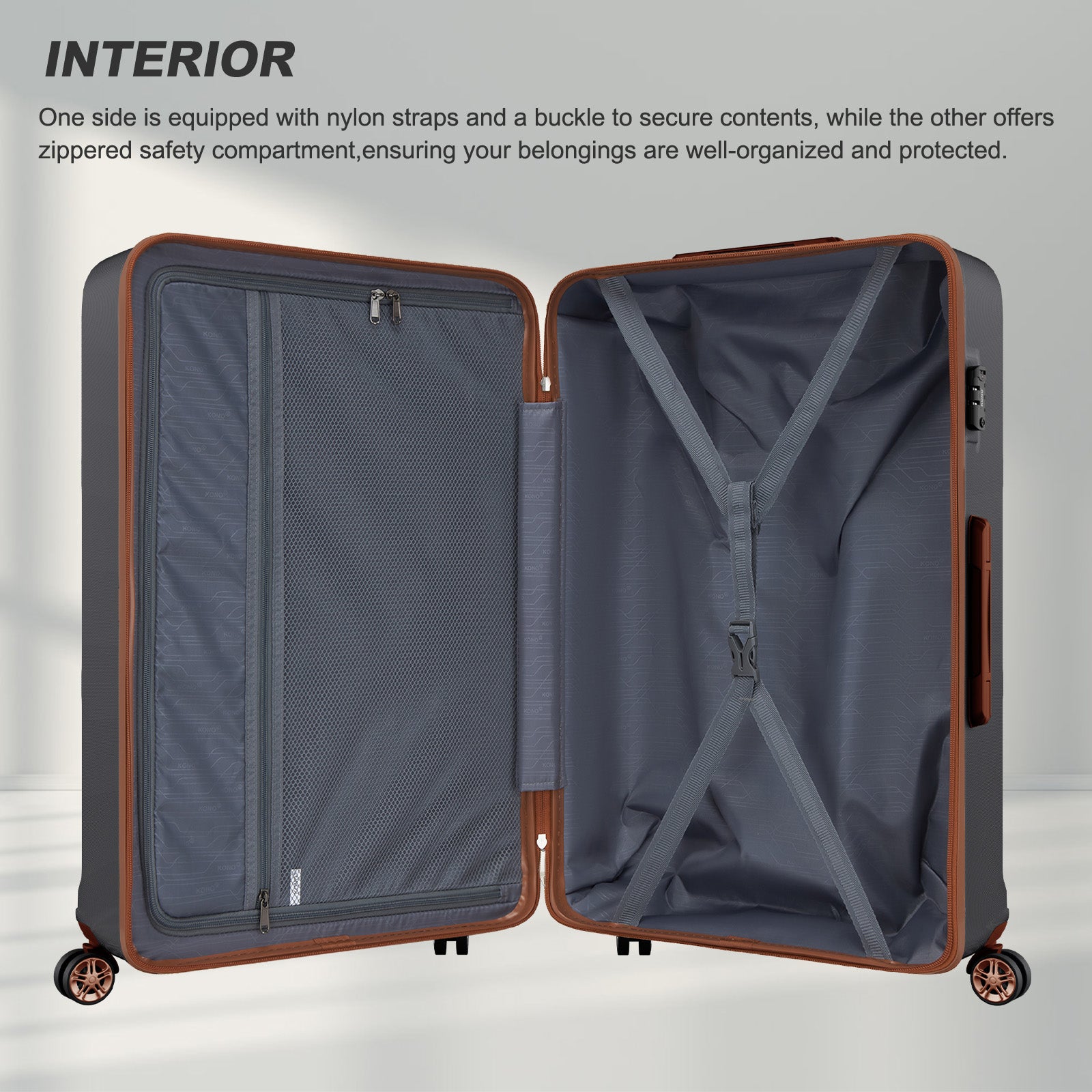 Extra Large Hard Shell Suitcase with Sculpted Horizontal Design & Telescopic Handle – Black & Brown