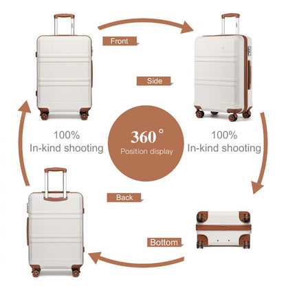 Kono ABS Sculpted Horizontal Design Cabin Luggage (K1871-1L) - Cream