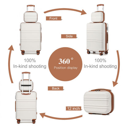 Kono ABS 4 Wheel Suitcase Set with Vanity Case (K1871-1L) - Cream