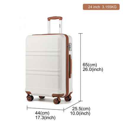 Kono ABS Sculpted Horizontal Design Cabin Luggage (K1871-1L) - Cream