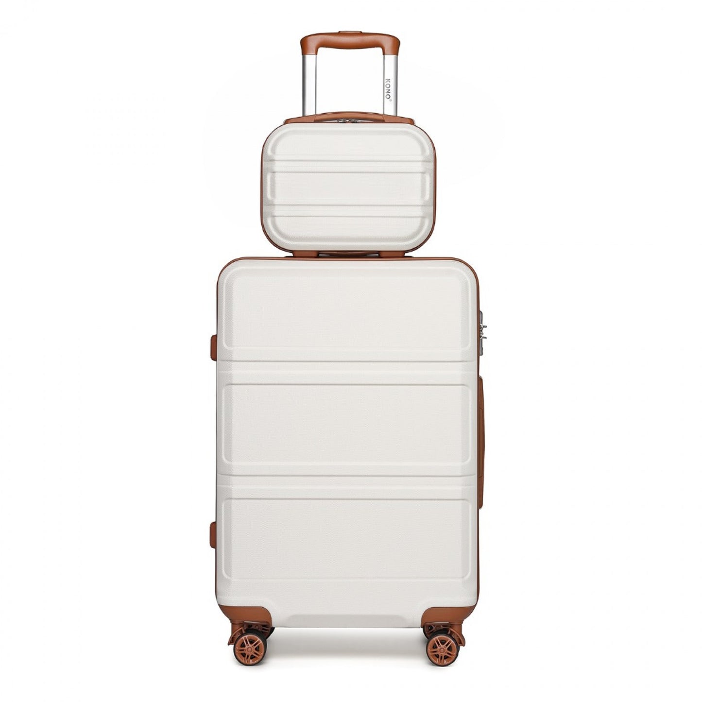 Kono ABS 4 Wheel Suitcase Set with Vanity Case (K1871-1L) - Cream