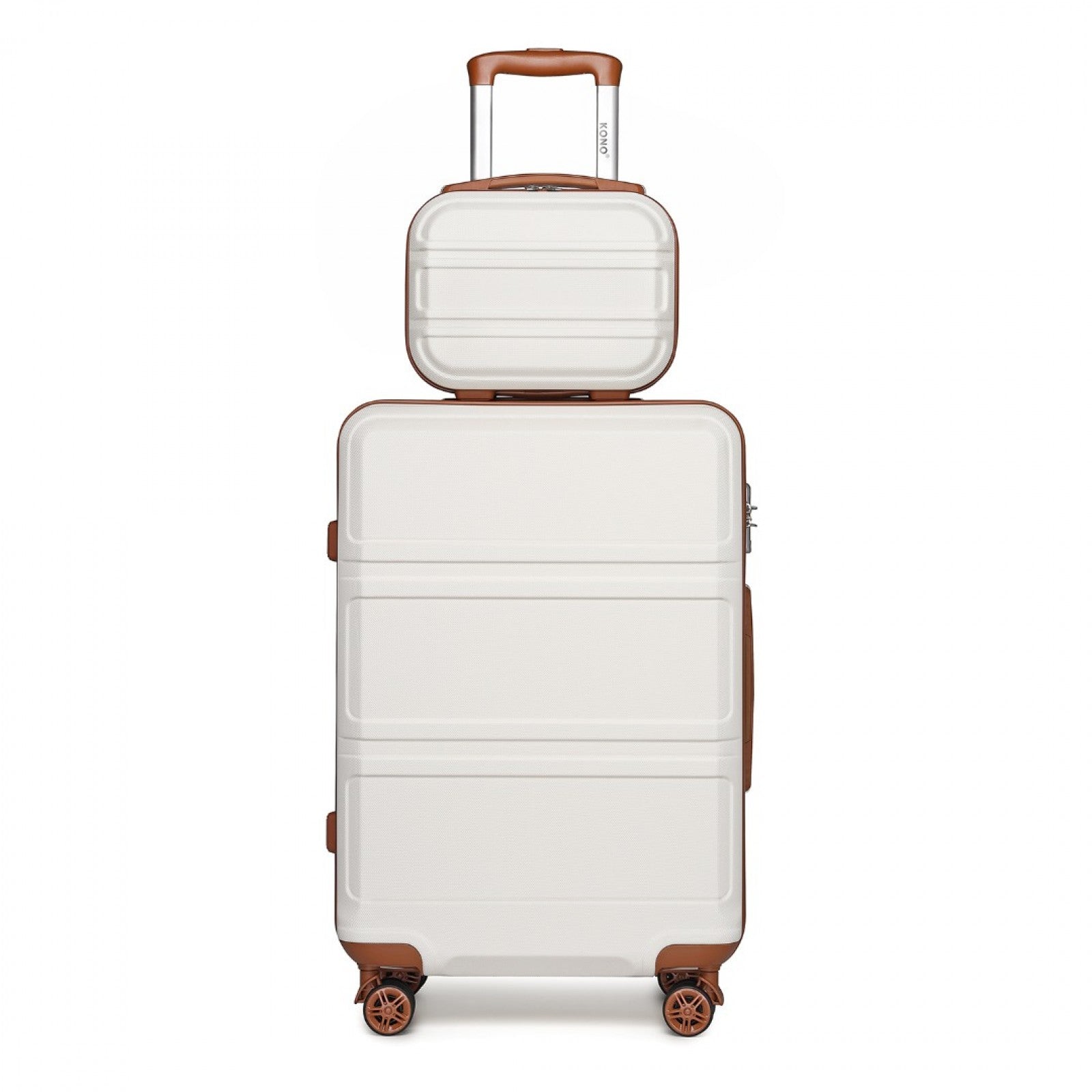 Kono ABS 4 Wheel Suitcase Set with Vanity Case (K1871-1L) - Cream