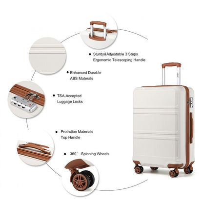 Kono ABS Sculpted Horizontal Design Cabin Luggage (K1871-1L) - Cream
