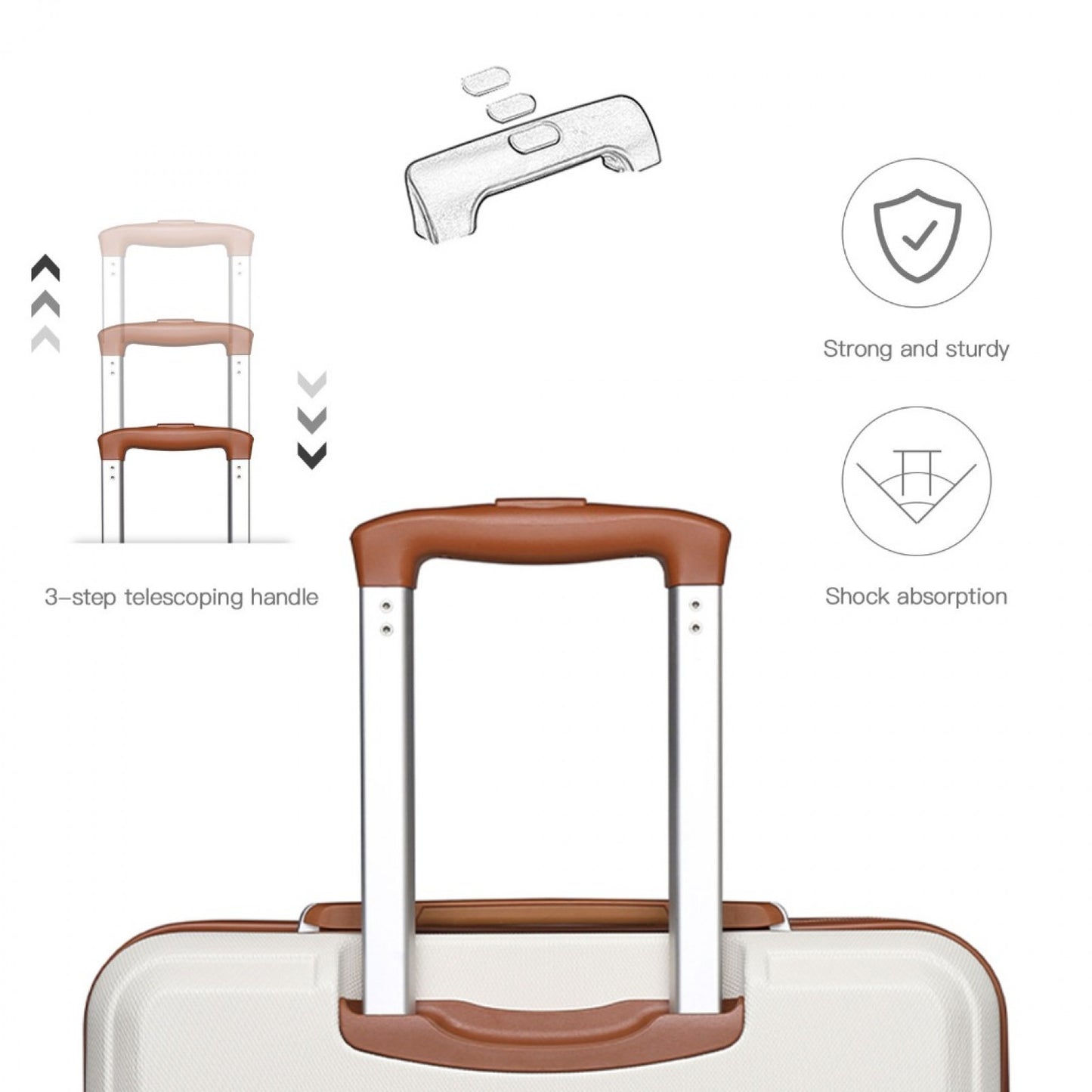Kono ABS Sculpted Horizontal Design Cabin Luggage (K1871-1L) - Cream