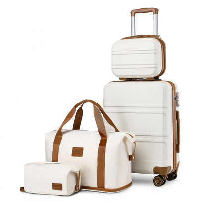 Kono ABS 4 Wheel Suitcase Set With Vanity Case And Weekend Bag And Toiletry Bag (K1871-1L+EA2212) - Cream
