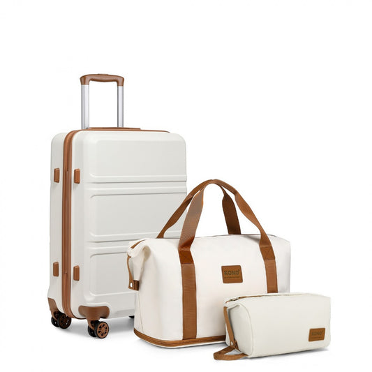 Kono ABS Suitcase With Weekend Bag And Toiletry Bag (K1871-1L+EA2212) - Cream