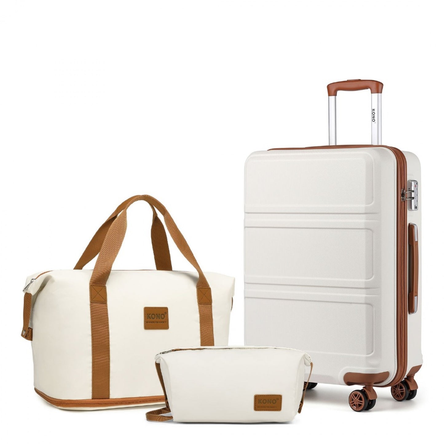 Kono ABS Suitcase With Weekend Bag And Toiletry Bag (K1871-1L+EA2212) - Cream