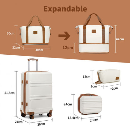 Kono ABS 4 Wheel Suitcase Set With Vanity Case And Weekend Bag And Toiletry Bag (K1871-1L+EA2212) - Cream