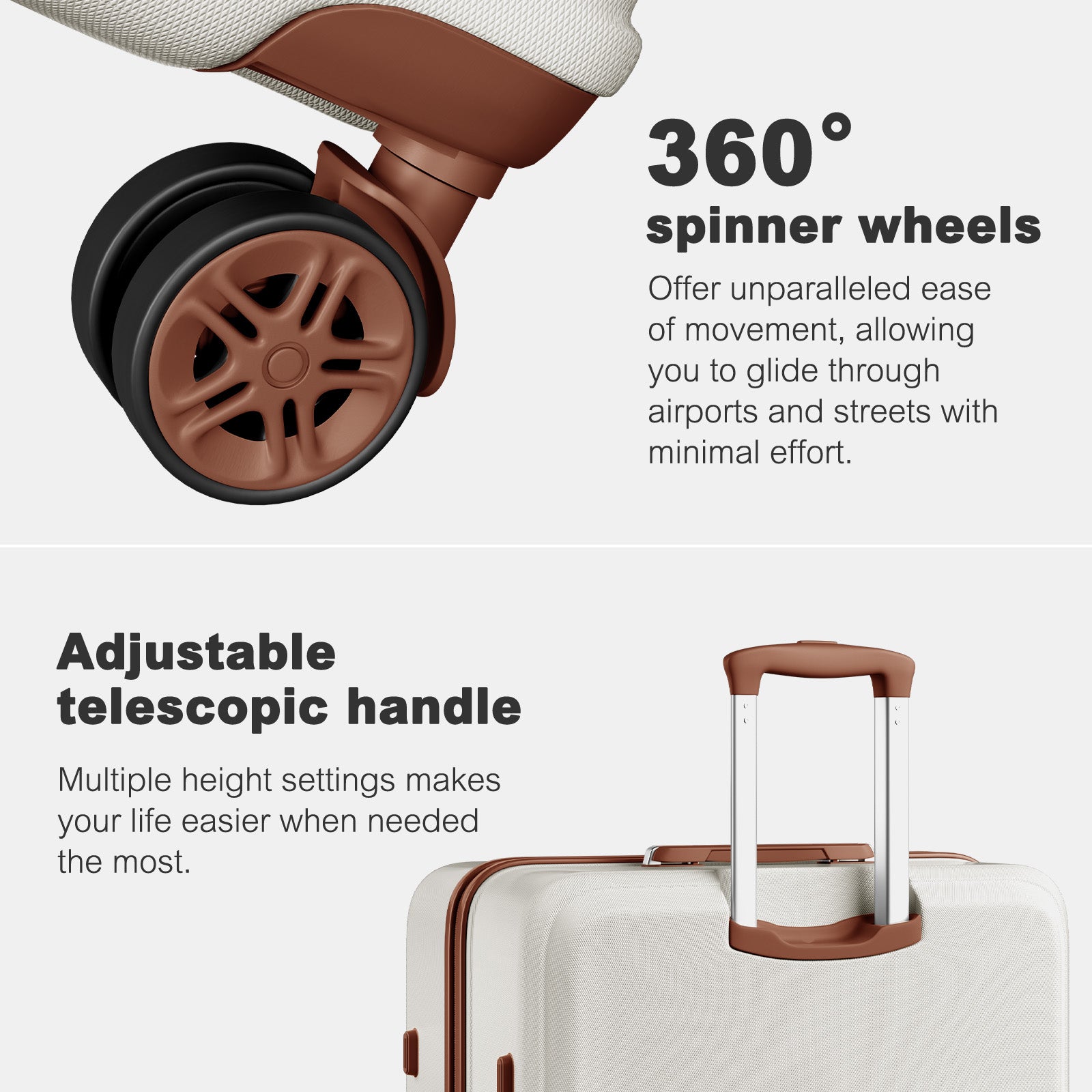 Extra Large Hard Shell Suitcase with Sculpted Horizontal Design & Telescopic Handle – Cream