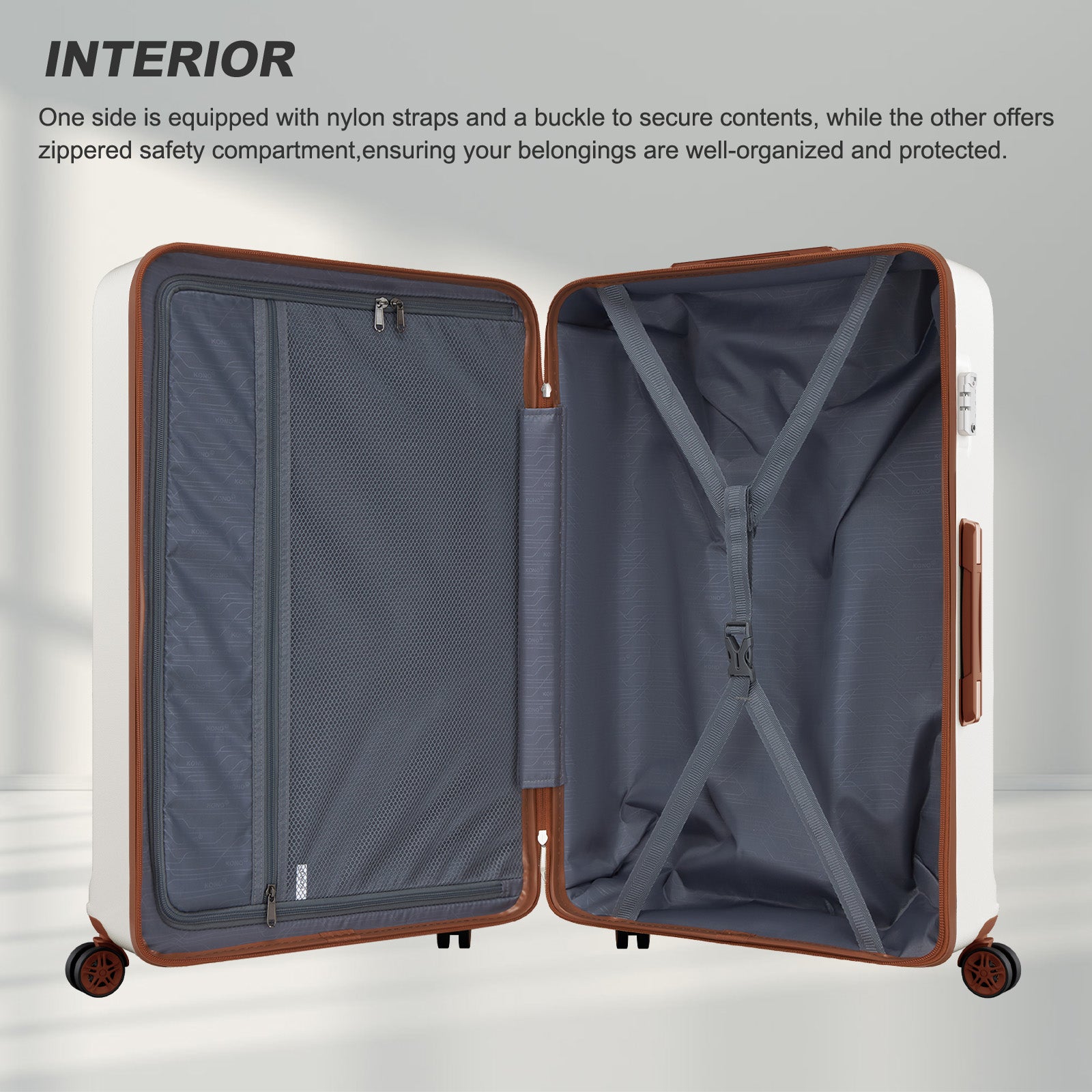 Extra Large Hard Shell Suitcase with Sculpted Horizontal Design & Telescopic Handle – Cream