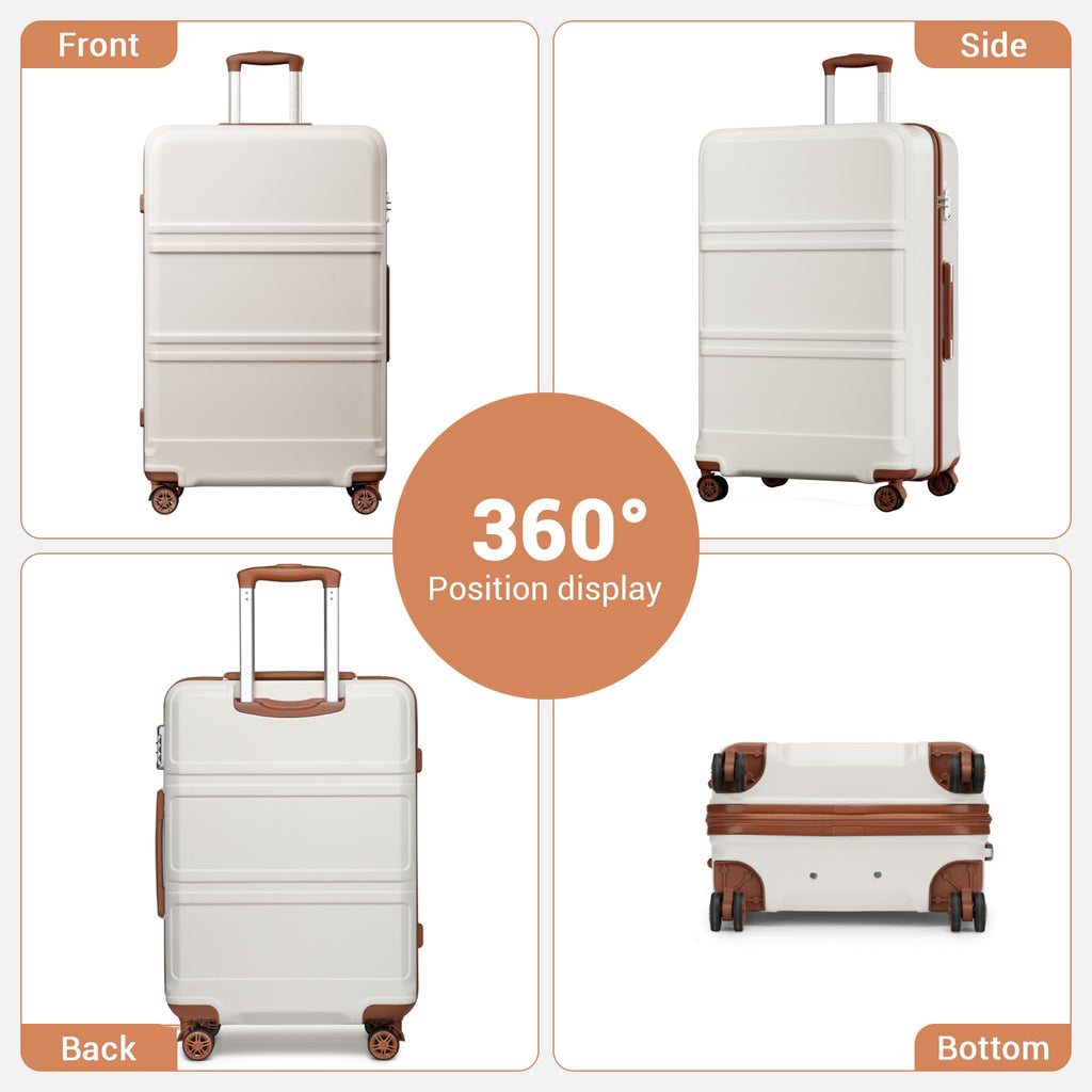 Extra Large Hard Shell Suitcase with Sculpted Horizontal Design & Telescopic Handle – Cream