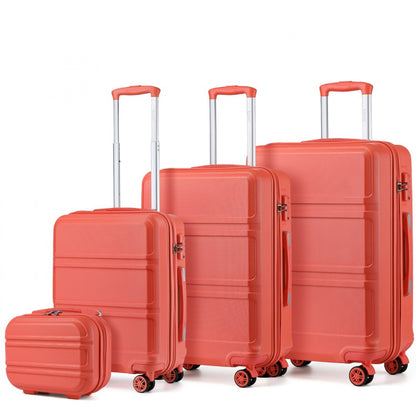 Kono ABS Sculpted Horizontal Design 4 Pcs Suitcase Set With Vanity Case (K1871-1L) - Coral