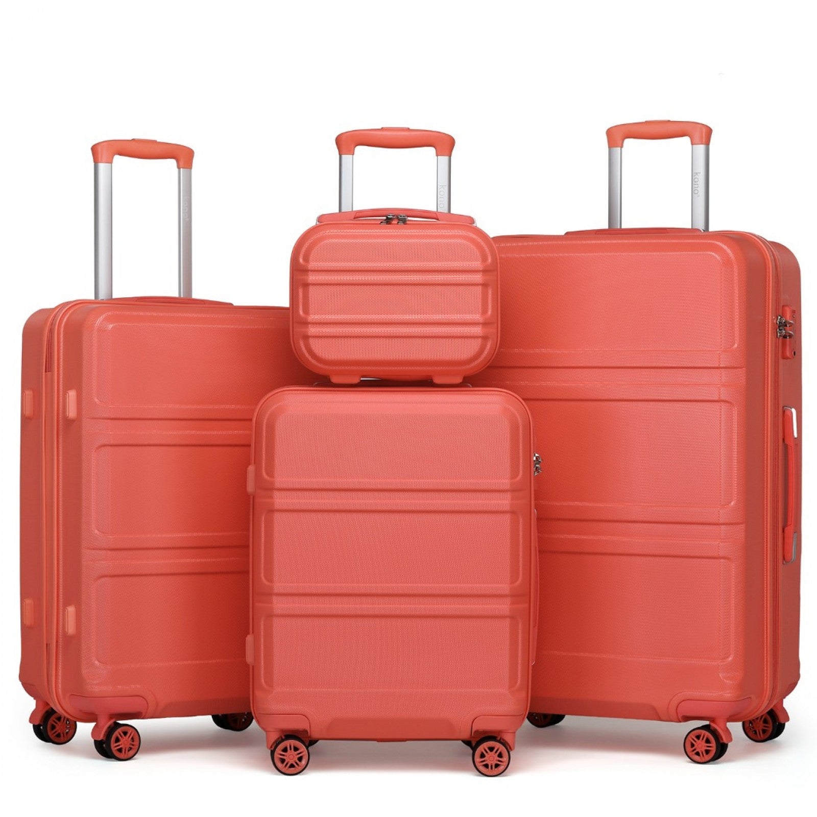 Kono ABS Sculpted Horizontal Design 4 Pcs Suitcase Set With Vanity Case (K1871-1L) - Coral