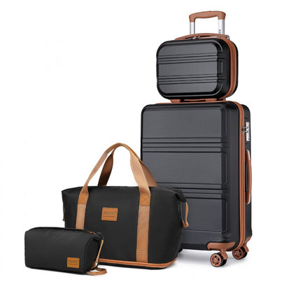 Kono ABS 4 Wheel Suitcase Set With Vanity Case And Weekend Bag And Toiletry Bag (K1871-1L+EA2212) - Black & Brown