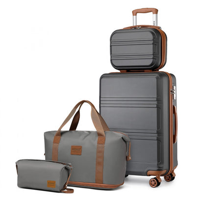 Kono ABS 4 Wheel Suitcase Set With Vanity Case And Weekend Bag And Toiletry Bag (K1871-1L+EA2212) - Grey & Brown