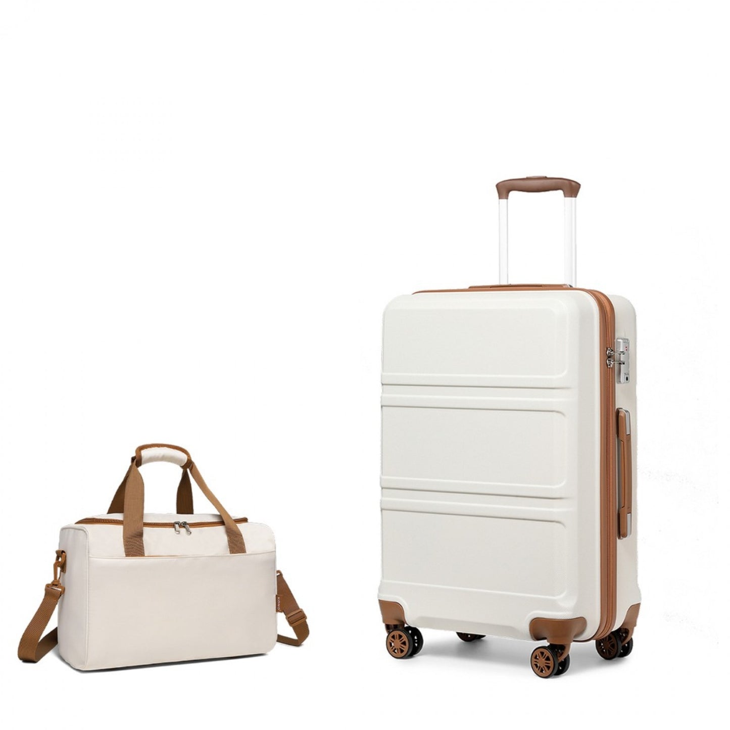 Kono ABS 20 Inch Sculpted Horizontal Design 2 Piece Suitcase Set With Cabin Bag (K1871-1L+EA2321) - Cream