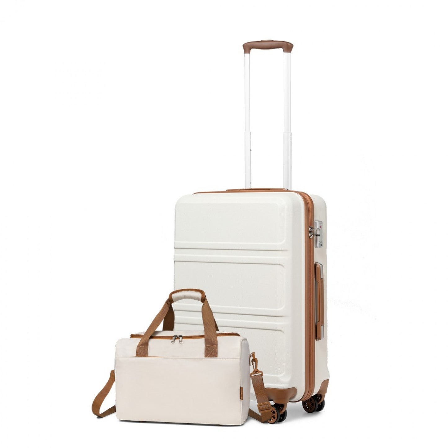 Kono ABS 20 Inch Sculpted Horizontal Design 2 Piece Suitcase Set With Cabin Bag (K1871-1L+EA2321) - Cream