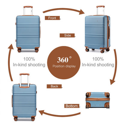 Kono ABS Sculpted Horizontal Design 4 Pcs Suitcase Set With Vanity Case (K1871-1L) - Grayish Blue & Brown