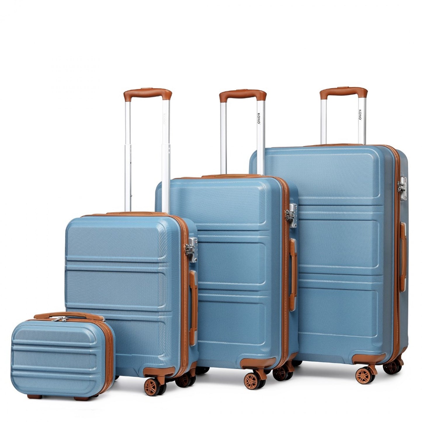 Kono ABS Sculpted Horizontal Design 4 Pcs Suitcase Set With Vanity Case (K1871-1L) - Grayish Blue & Brown