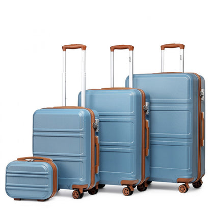 Kono ABS Sculpted Horizontal Design 4 Pcs Suitcase Set With Vanity Case (K1871-1L) - Grayish Blue & Brown