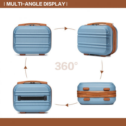 Kono ABS Sculpted Horizontal Design 4 Pcs Suitcase Set With Vanity Case (K1871-1L) - Grayish Blue & Brown