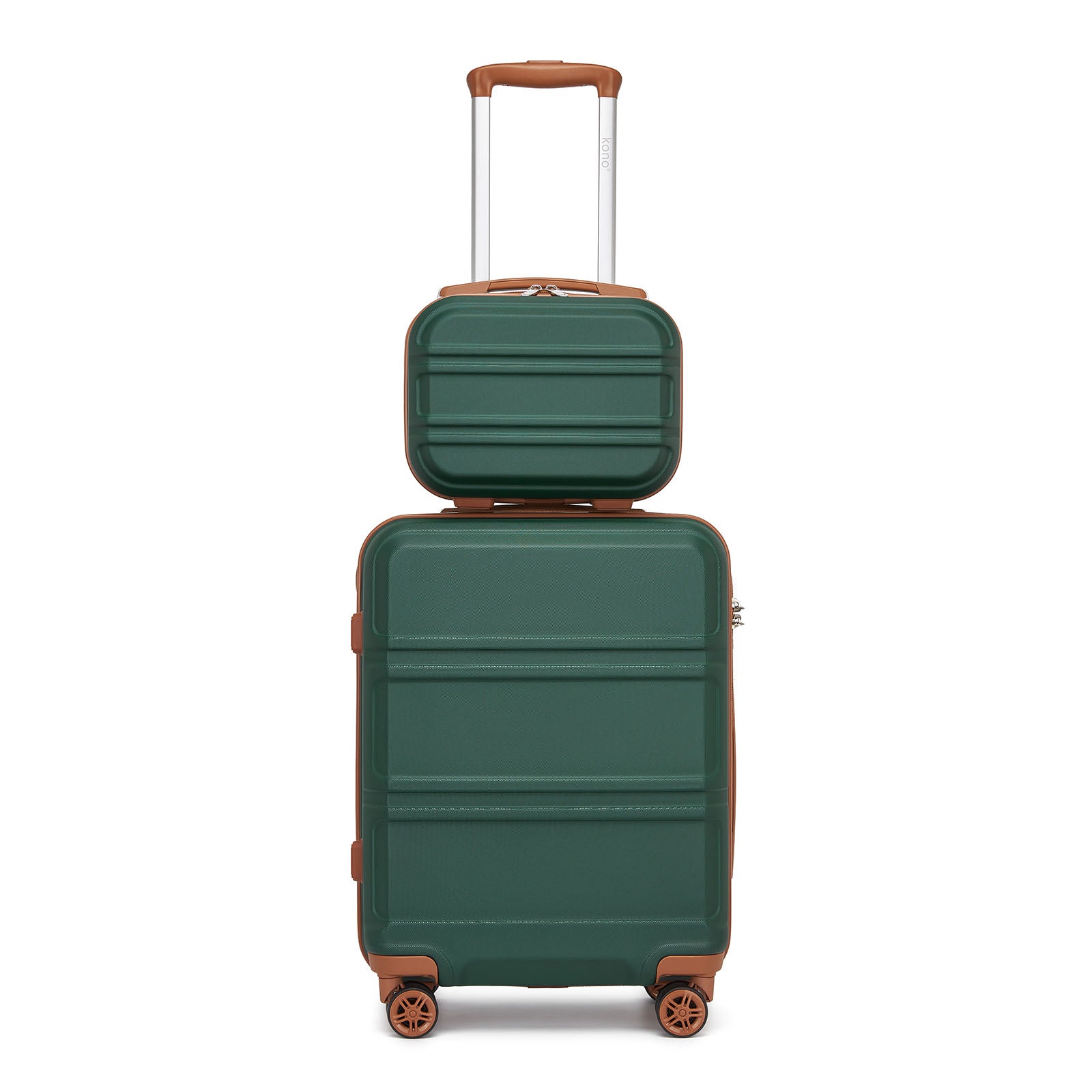 Kono ABS 4 Wheel Suitcase Set with Vanity Case (K1871-1L) - Green & Brown