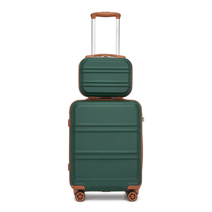 Kono ABS 4 Wheel Suitcase Set with Vanity Case (K1871-1L) - Green & Brown