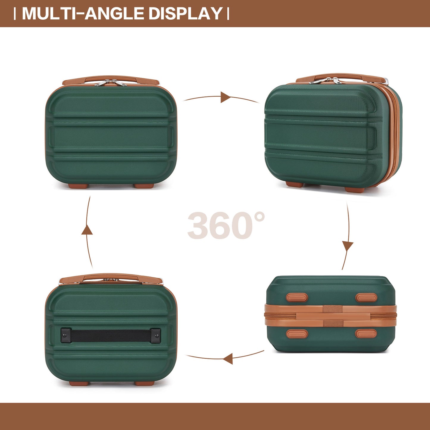 Kono Lightweight Hard Shell ABS Vanity Case (K1871-1L) - Green & Brown