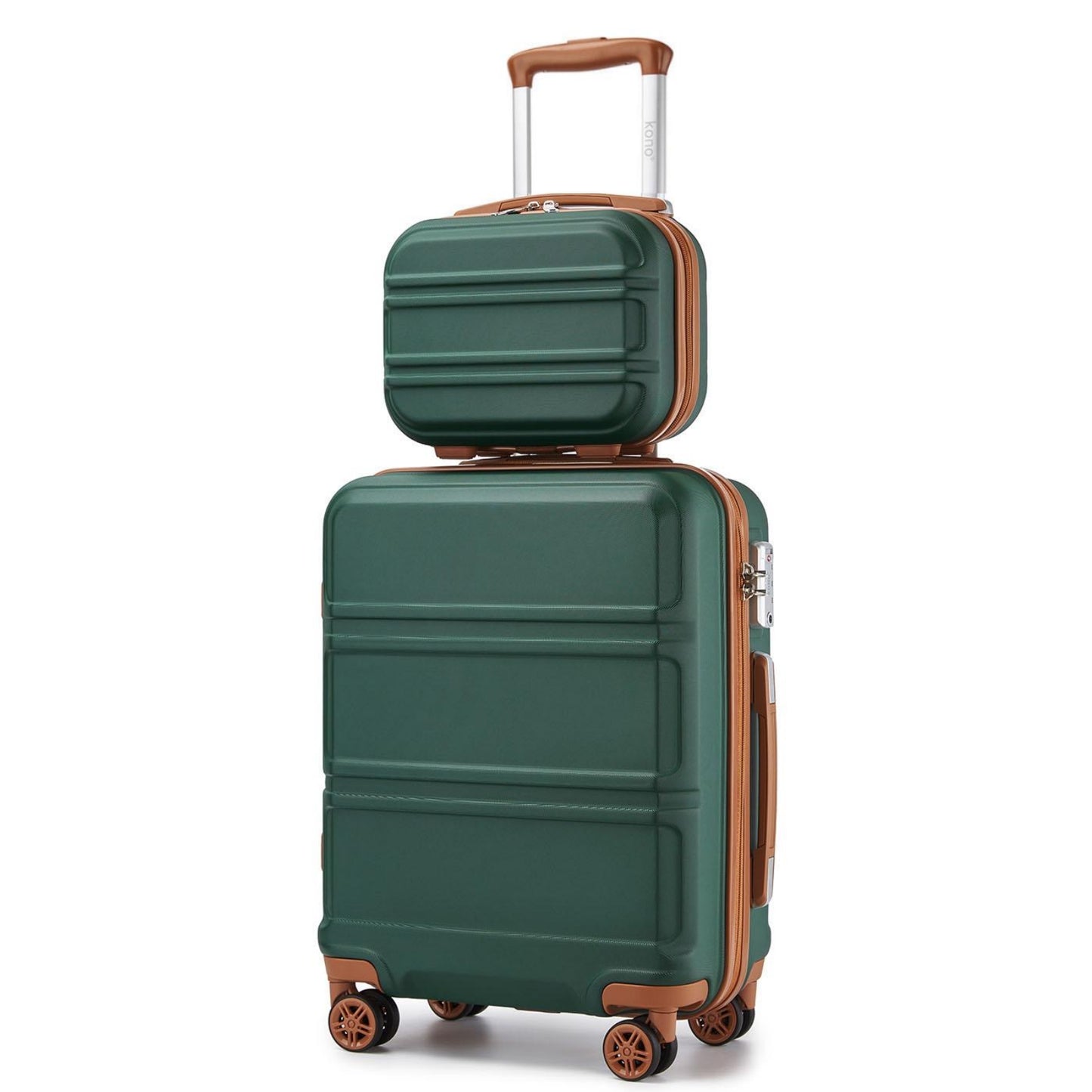 Kono ABS 4 Wheel Suitcase Set with Vanity Case (K1871-1L) - Green & Brown