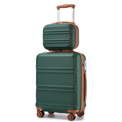 Kono ABS 4 Wheel Suitcase Set with Vanity Case (K1871-1L) - Green & Brown