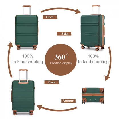 Kono ABS Sculpted Horizontal Design 4 Pcs Suitcase Set With Vanity Case (K1871-1L) - Green & Brown