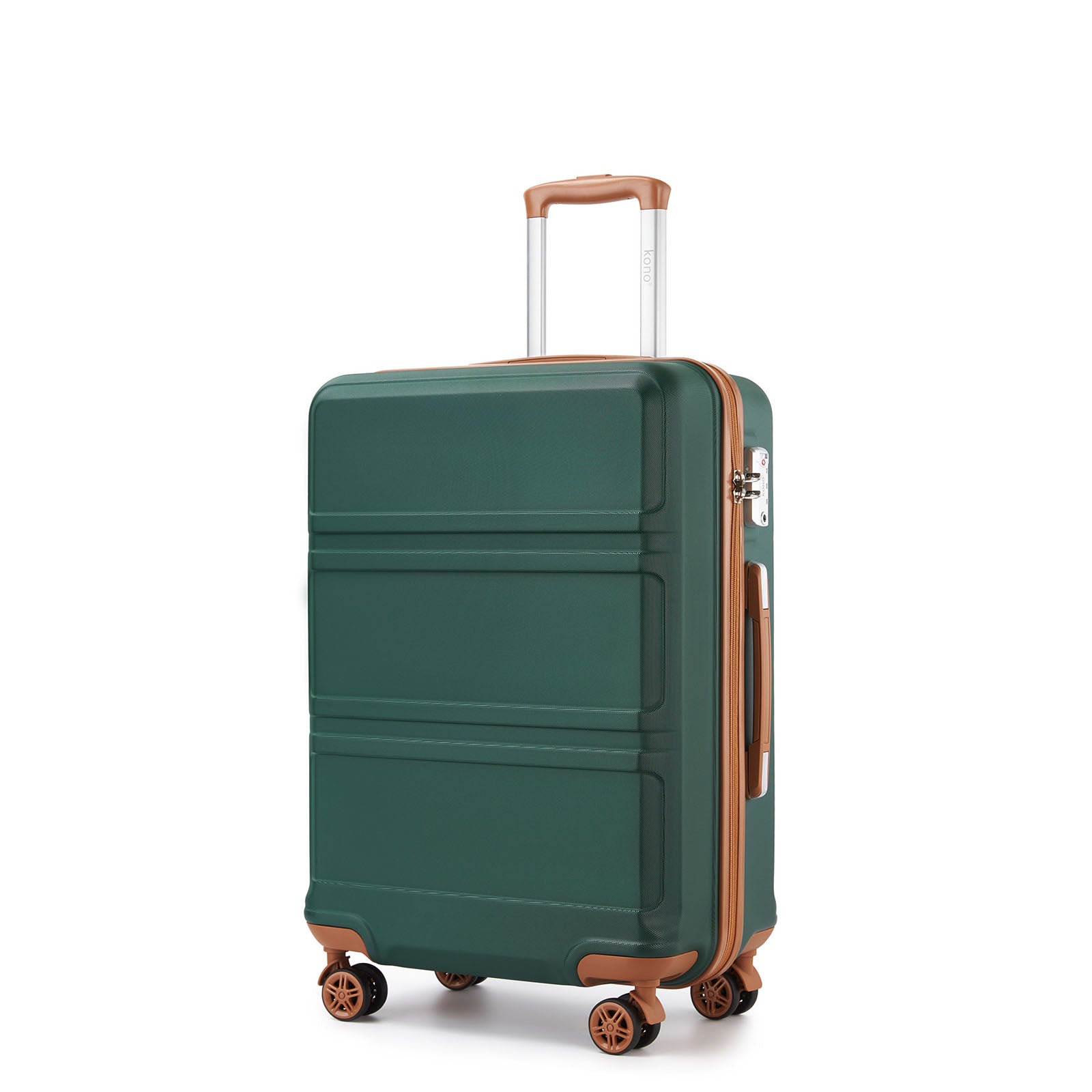 Kono ABS Sculpted Horizontal Design 3 Piece Suitcase Set (K1871-1L) - Green & Brown