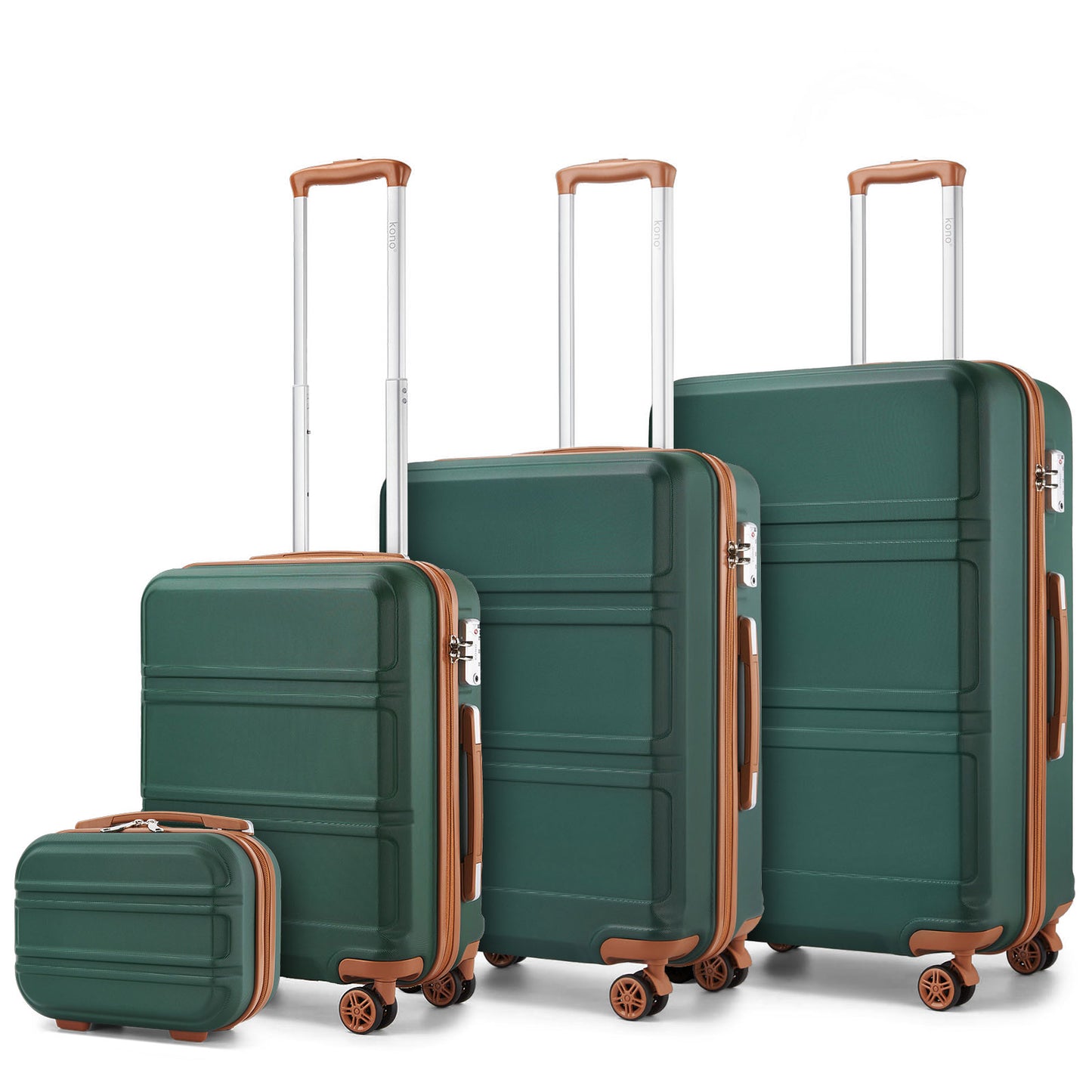 Kono ABS Sculpted Horizontal Design 4 Pcs Suitcase Set With Vanity Case (K1871-1L) - Green & Brown