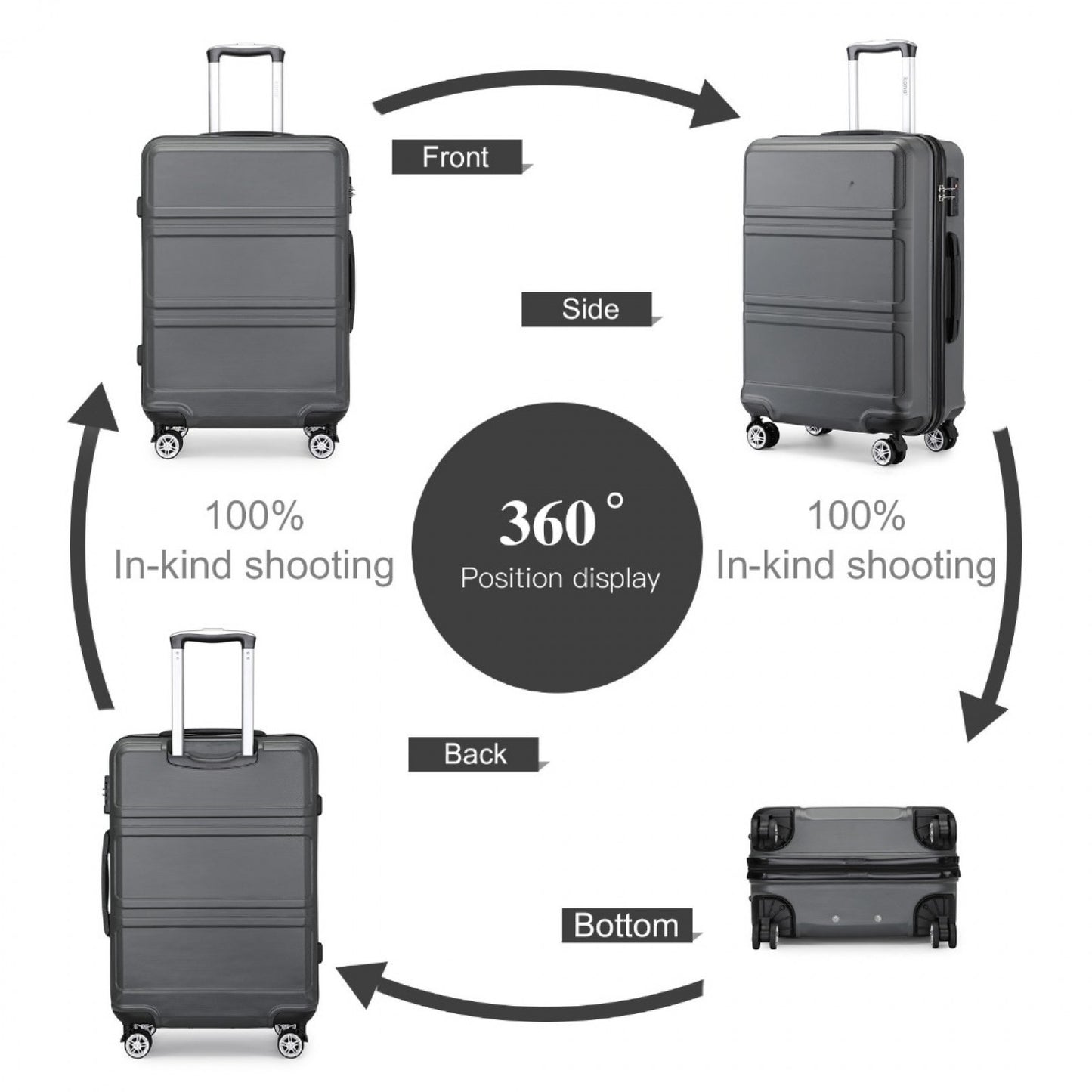 Kono ABS Sculpted Horizontal Design Cabin Luggage (K1871-1L) - Grey