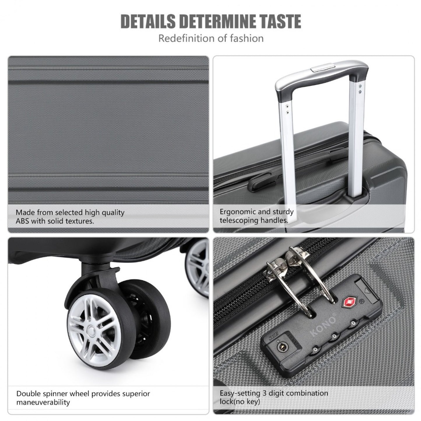 Kono ABS Sculpted Horizontal Design Cabin Luggage (K1871-1L) - Grey