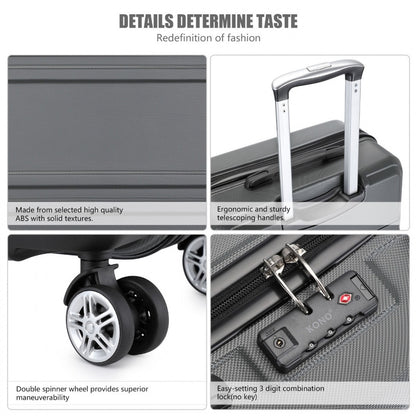 Kono ABS Sculpted Horizontal Design Cabin Luggage (K1871-1L) - Grey