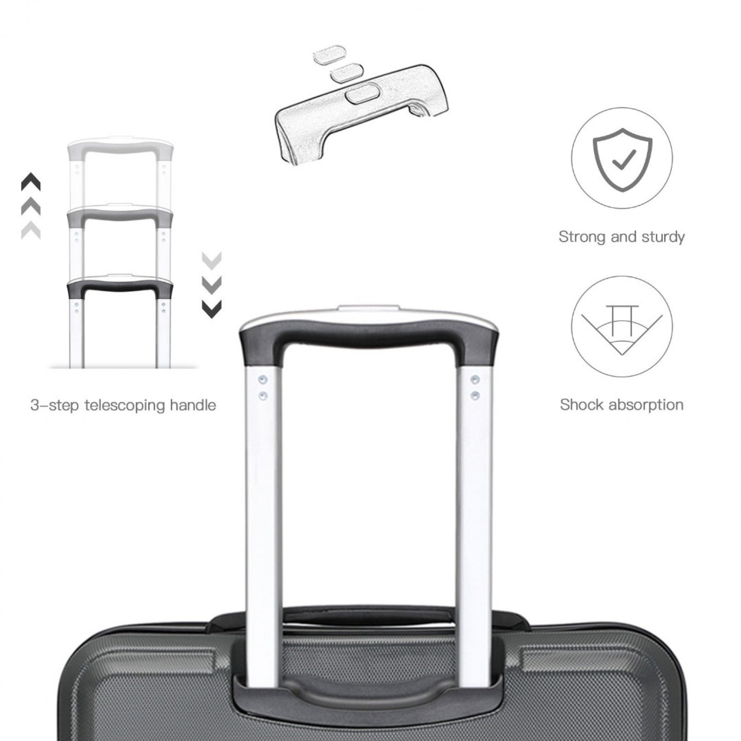 Kono ABS Sculpted Horizontal Design Cabin Luggage (K1871-1L) - Grey