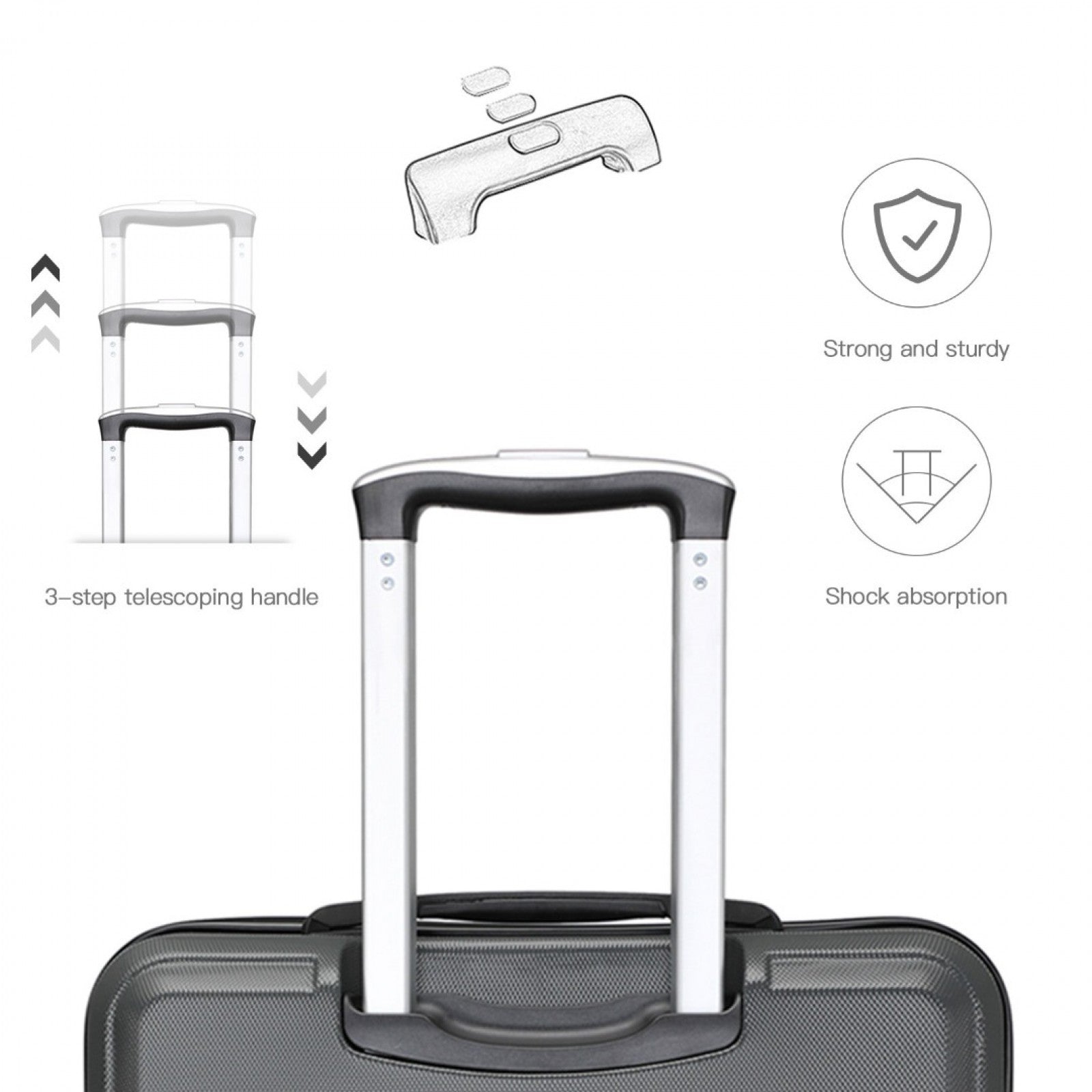 Kono ABS Sculpted Horizontal Design Cabin Luggage (K1871-1L) - Grey