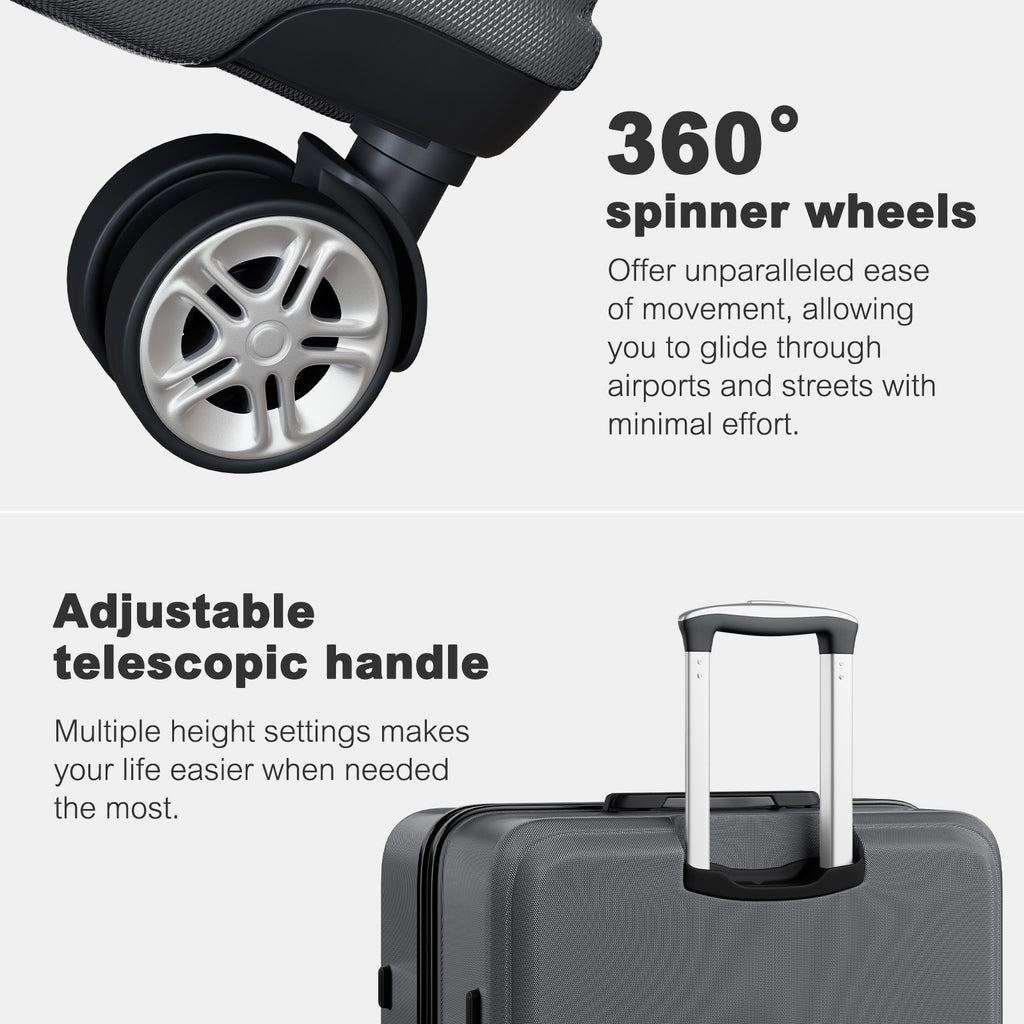 Extra Large Hard Shell Suitcase with Sculpted Horizontal Design & Telescopic Handle – Grey