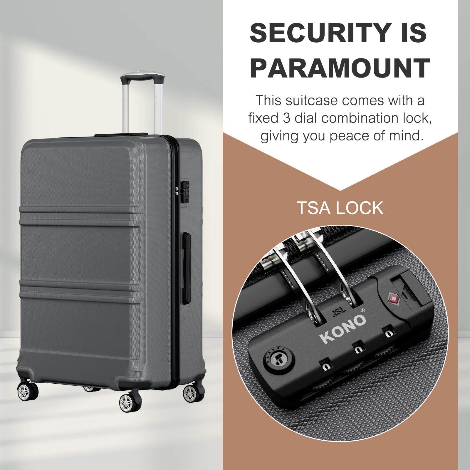 Extra Large Hard Shell Suitcase with Sculpted Horizontal Design & Telescopic Handle – Grey