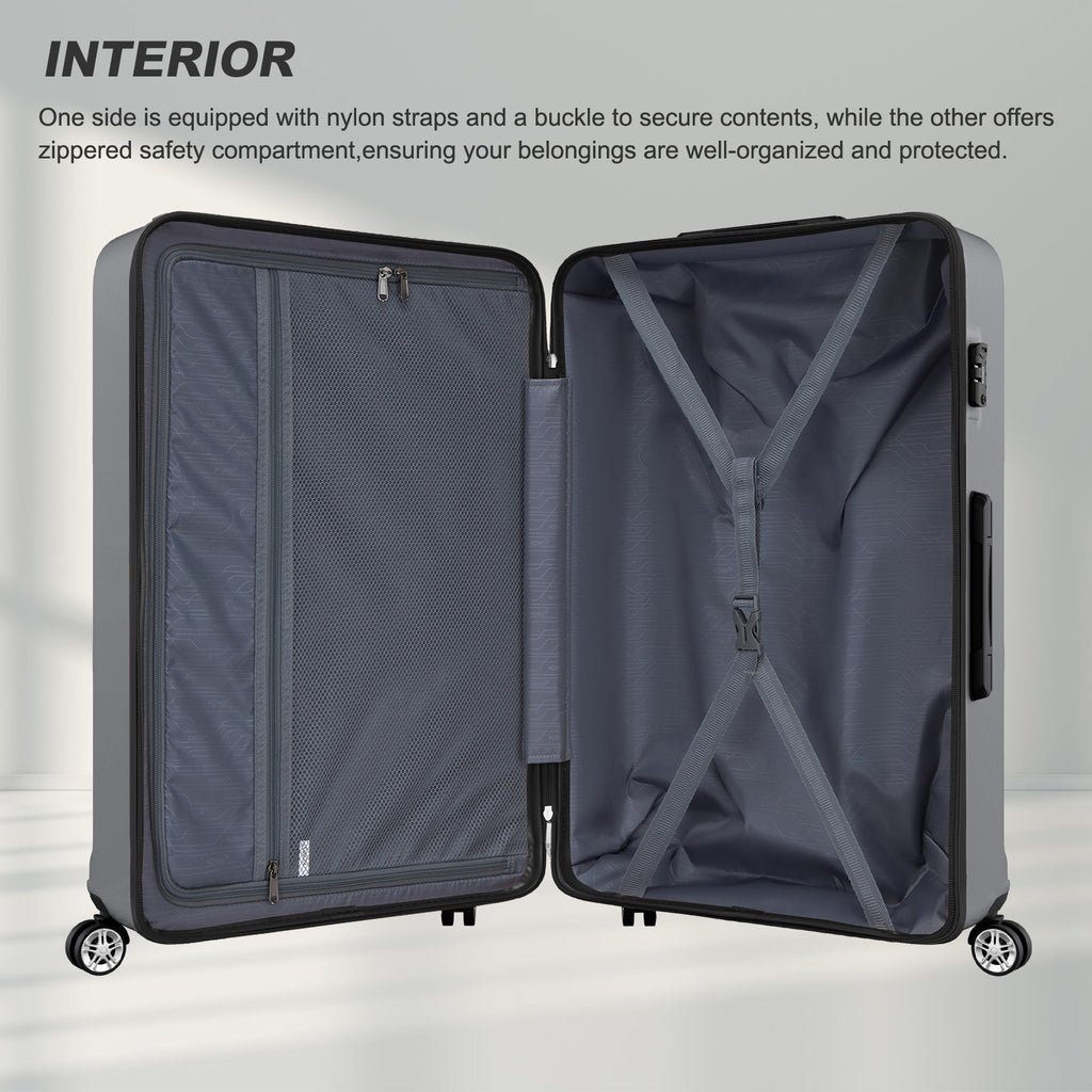 Extra Large Hard Shell Suitcase with Sculpted Horizontal Design & Telescopic Handle – Grey