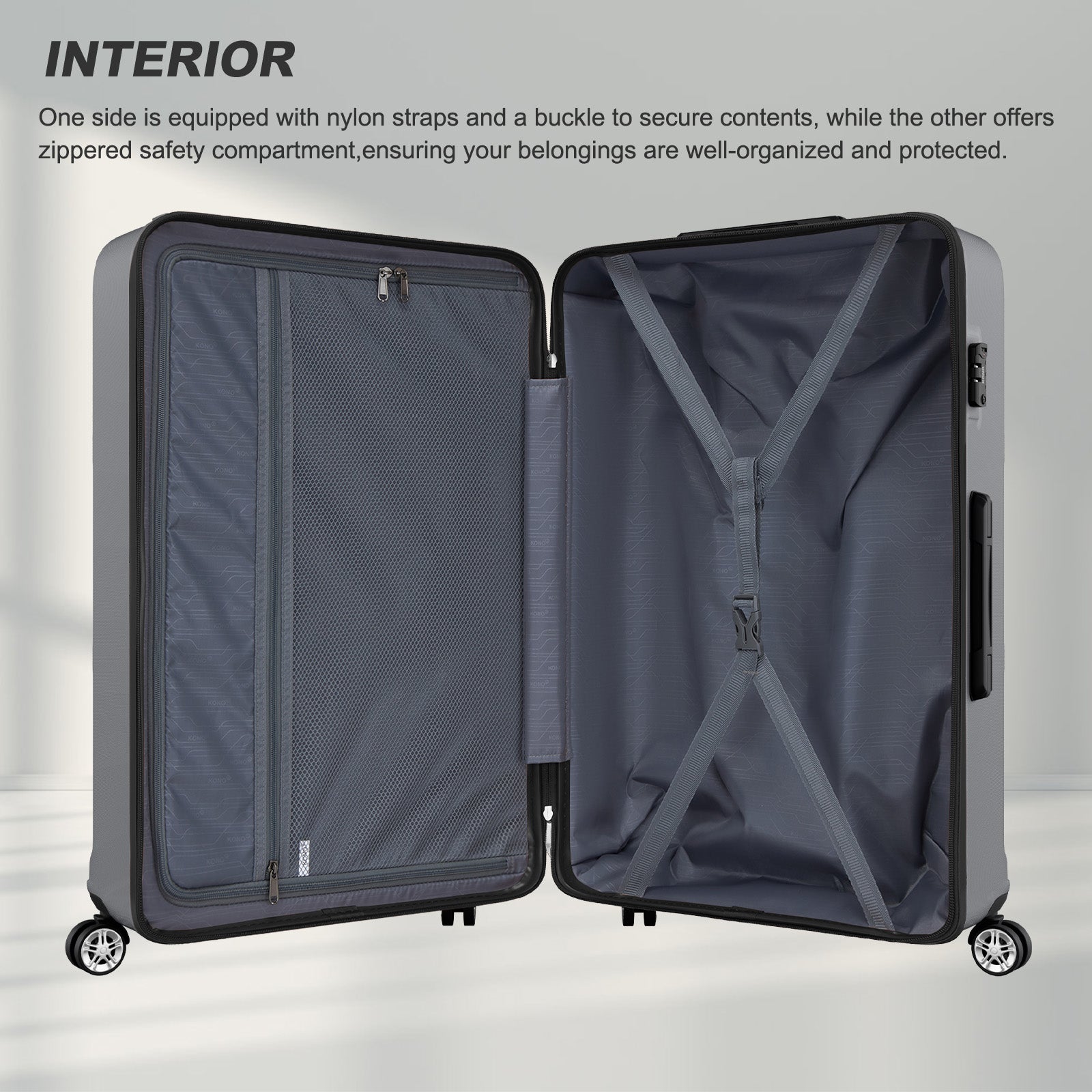 Extra Large Hard Shell Suitcase with Sculpted Horizontal Design & Telescopic Handle – Grey