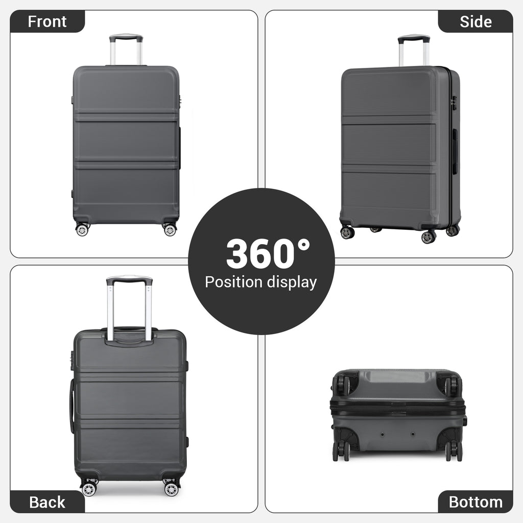 Extra Large Hard Shell Suitcase with Sculpted Horizontal Design & Telescopic Handle – Grey