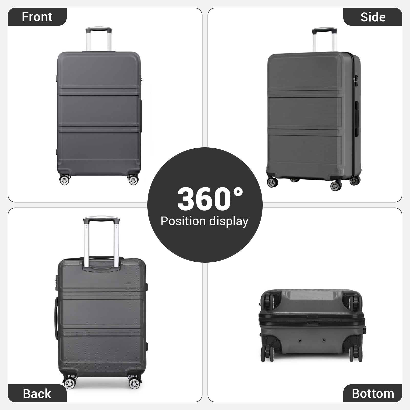 Extra Large Hard Shell Suitcase with Sculpted Horizontal Design & Telescopic Handle – Grey